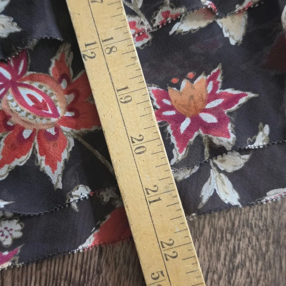 ANN‎ TAYLOR LOFT Skirt Womens 2P Brown Floral Silk Tiered Layered Petites